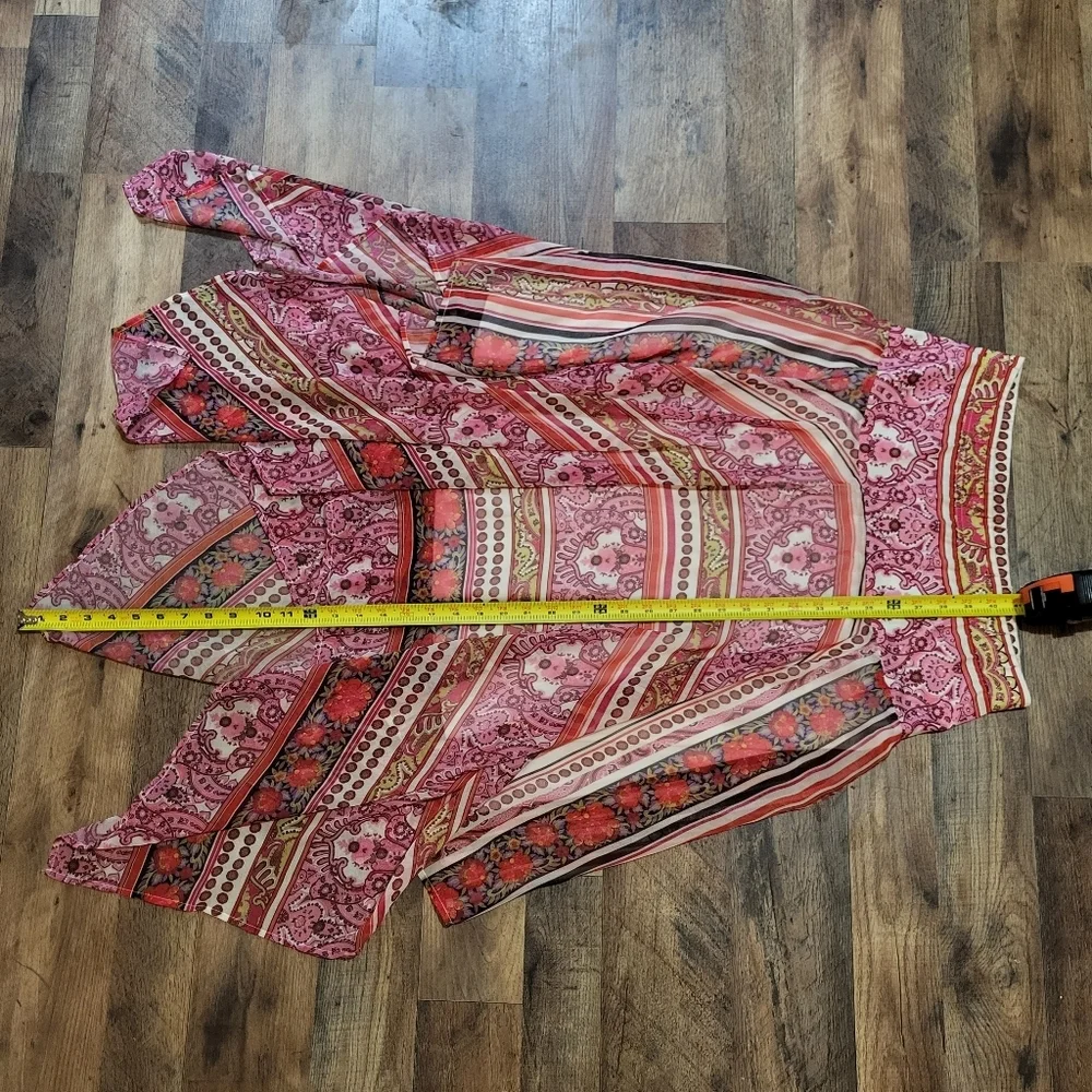 V. Cristina Hot Pink Paisley Sheer Asymmetrical Y2K Style Lined Skirt Size M - Picture 4 of 6